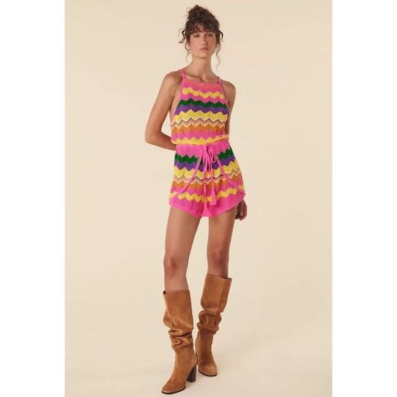 SPELL & THE GYPSY ZIGGY CROCHET ROMPER Rainbow Boho Retro Hippie Small New q16 - Picture 1 of 16